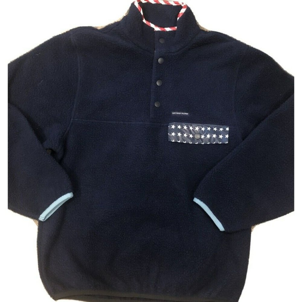 Southern Proper‎ Blue Patriotic American Fleece Pullover Snap-T Button Men XS